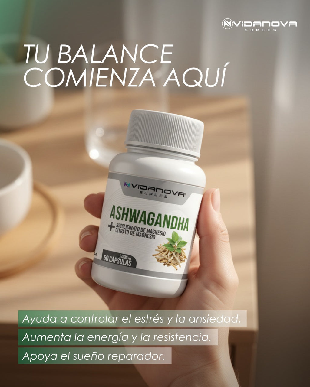 Ashwagandha + Magnesio reduce el estrés, mejora tu energía y equilibra tu mente
