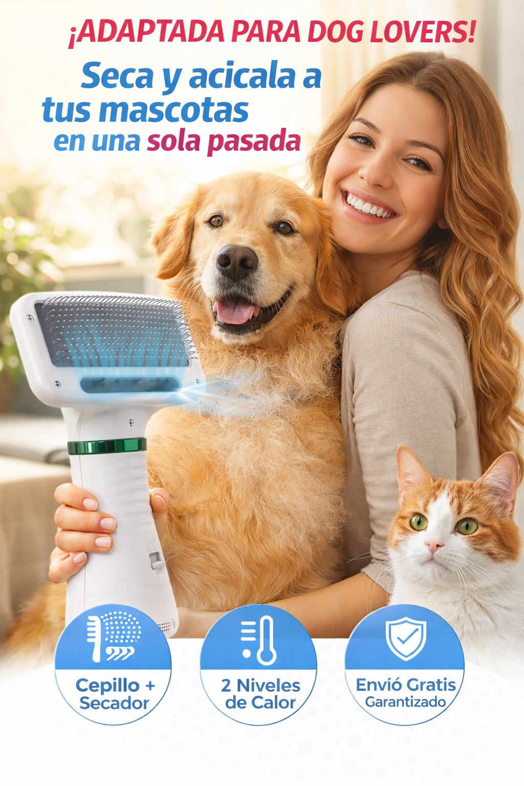 Secador pelo portátil 2en1 para mascotas