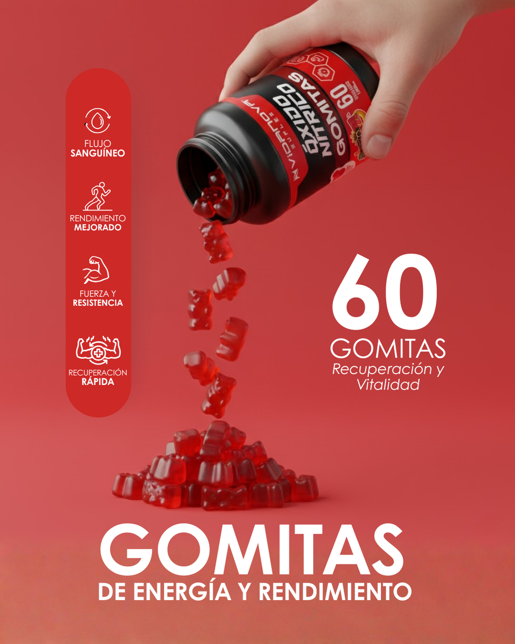 GOMITAS OXIDO NITRICO más energía, mejor rendimiento y mayor bombeo muscular