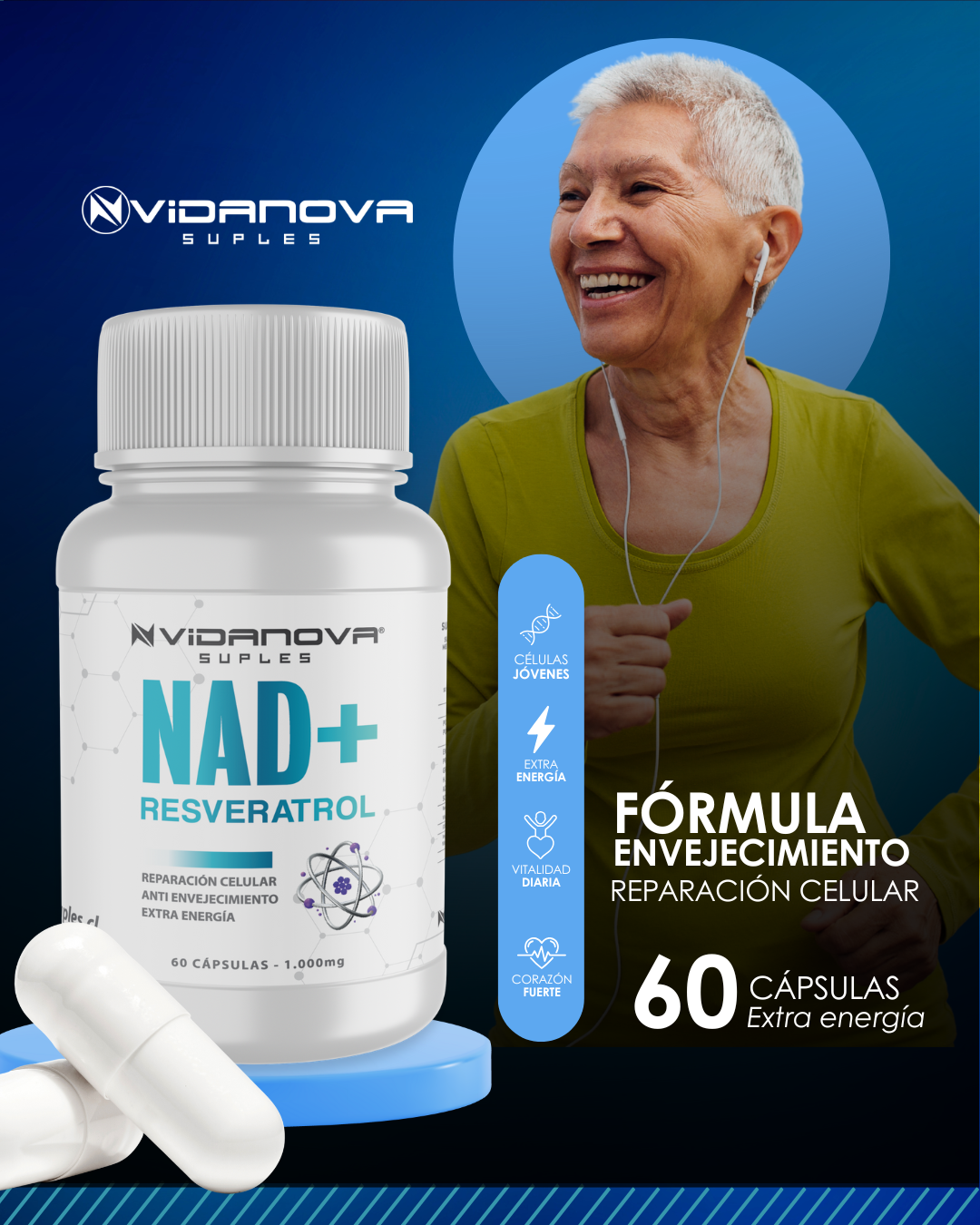 NAD+ + Resveratrol – Energía, Antienvejecimiento y Rendimiento Mental